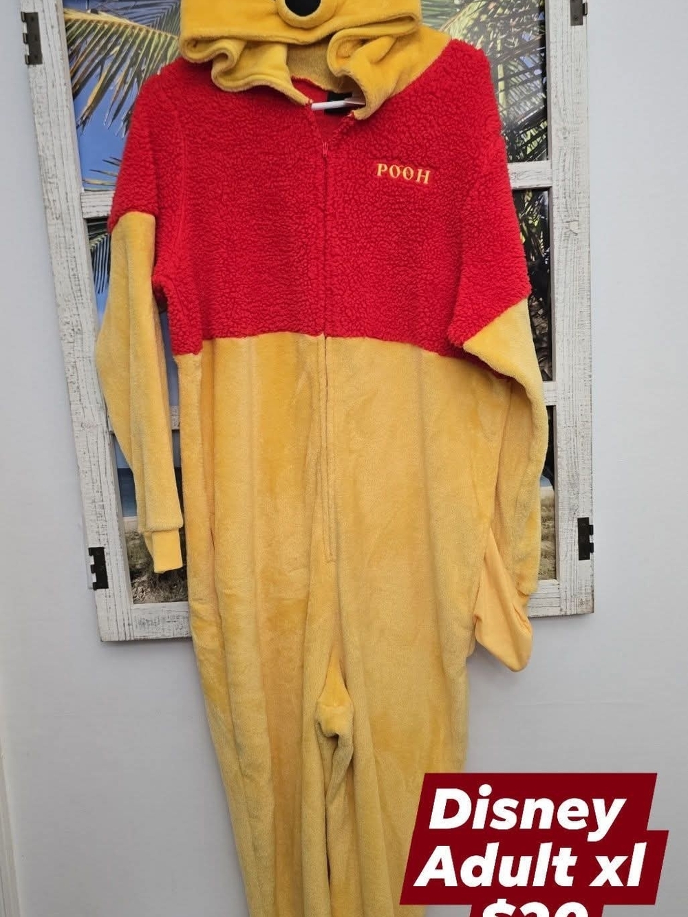 Disney Winnie the Pooh Fleece One-Piece in Red and Yellow Adult XL